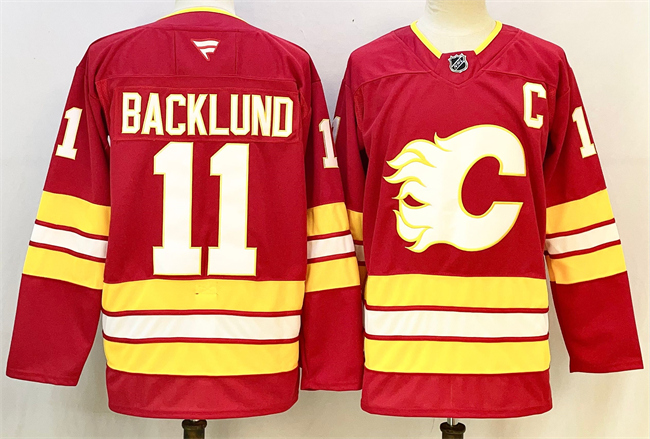Men's Calgary Flames #11 Mikael Backlund Red 2024-25 Home Stitched Hockey Jersey